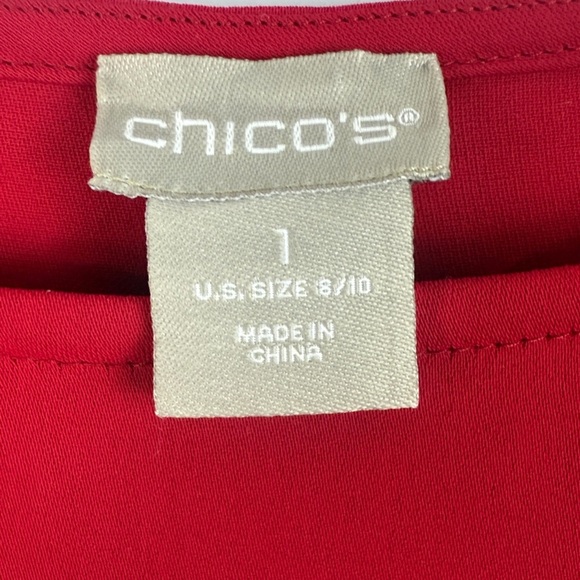 Chico's Vibrant Classic Red Tiered Flare Long Sleeve Blouse Size 8/10 - Picture 3 of 9